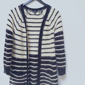 XOXO Midi Fuzzy Sweater - Size S - Black and Cream Stripes